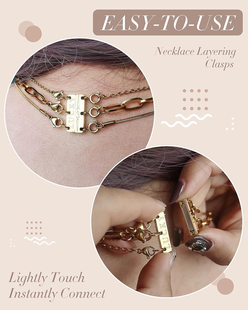 OHINGLT Lucky Necklace Layering Clasp Separator for Stackable, Rose Gold Plated Multiple Necklace Clasps for Women - Image 3